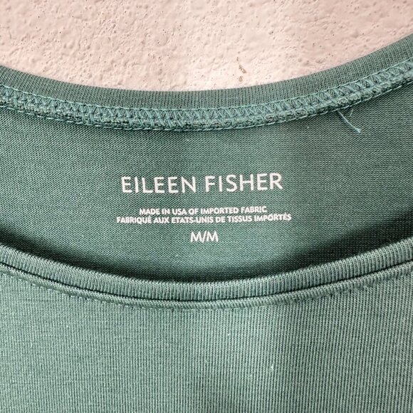 Eileen Fisher Size Medium Green Scoop Neck Layering Tank Organic Cotton Stretch - Picture 4 of 6